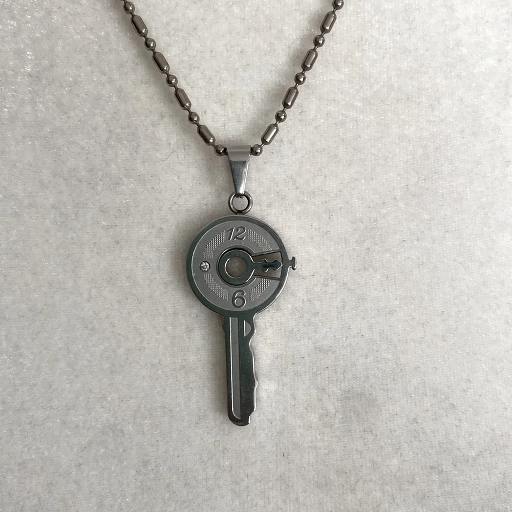 Silver Steampunk Key Clock Face Dial Industrial Minimalist Pendant Necklace